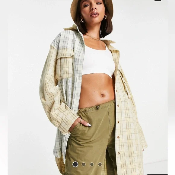 missguided oversized shirt dress Missguided Dresses | Misguided Oversized Shirt Dress In Spliced Yellow | Color: Cream/Yellow | Size: 8